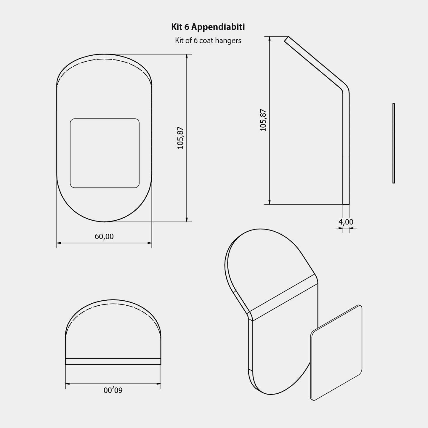 Appendiabiti da parete adesivo forte